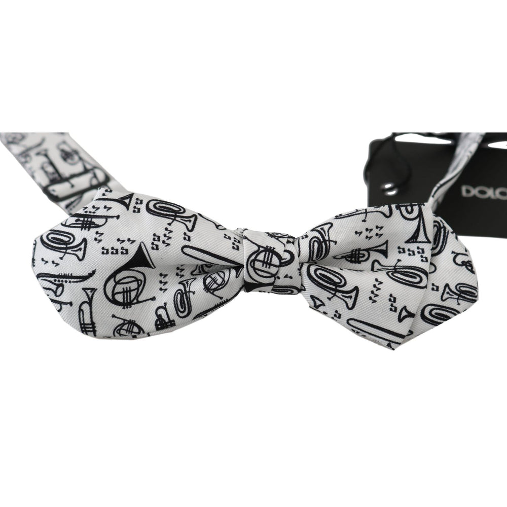 Dolce & Gabbana White Instruments Adjustable Neck Papillon Men Bow Tie FT1108