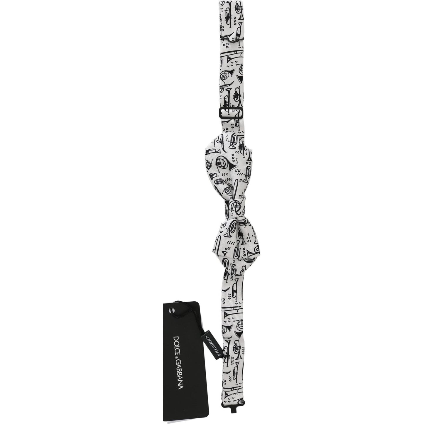 Dolce & Gabbana White Instruments Adjustable Neck Papillon Men Bow Tie FT1108