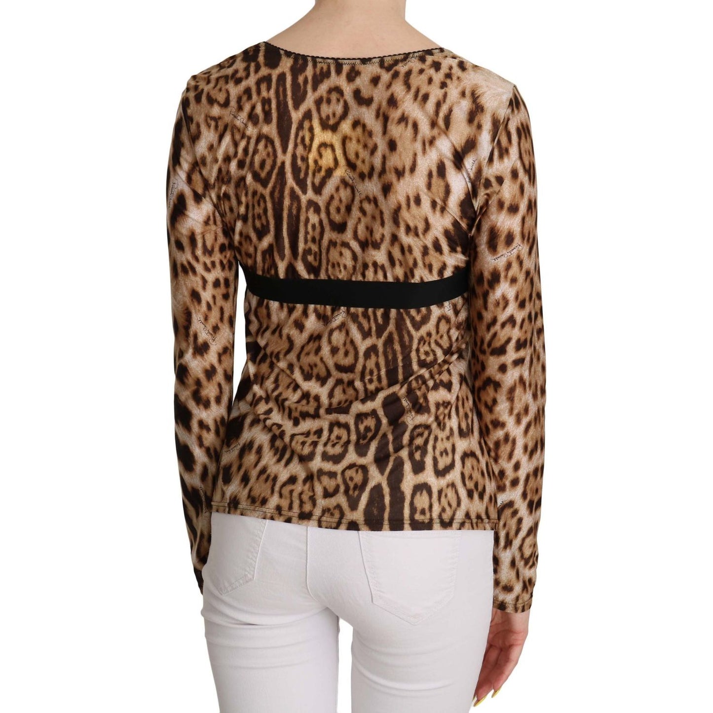 Roberto Cavalli Brown Round Neck Leopard Women Top Blouse TSH3671-46