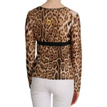 Roberto Cavalli Brown Round Neck Leopard Women Top Blouse TSH3671-46