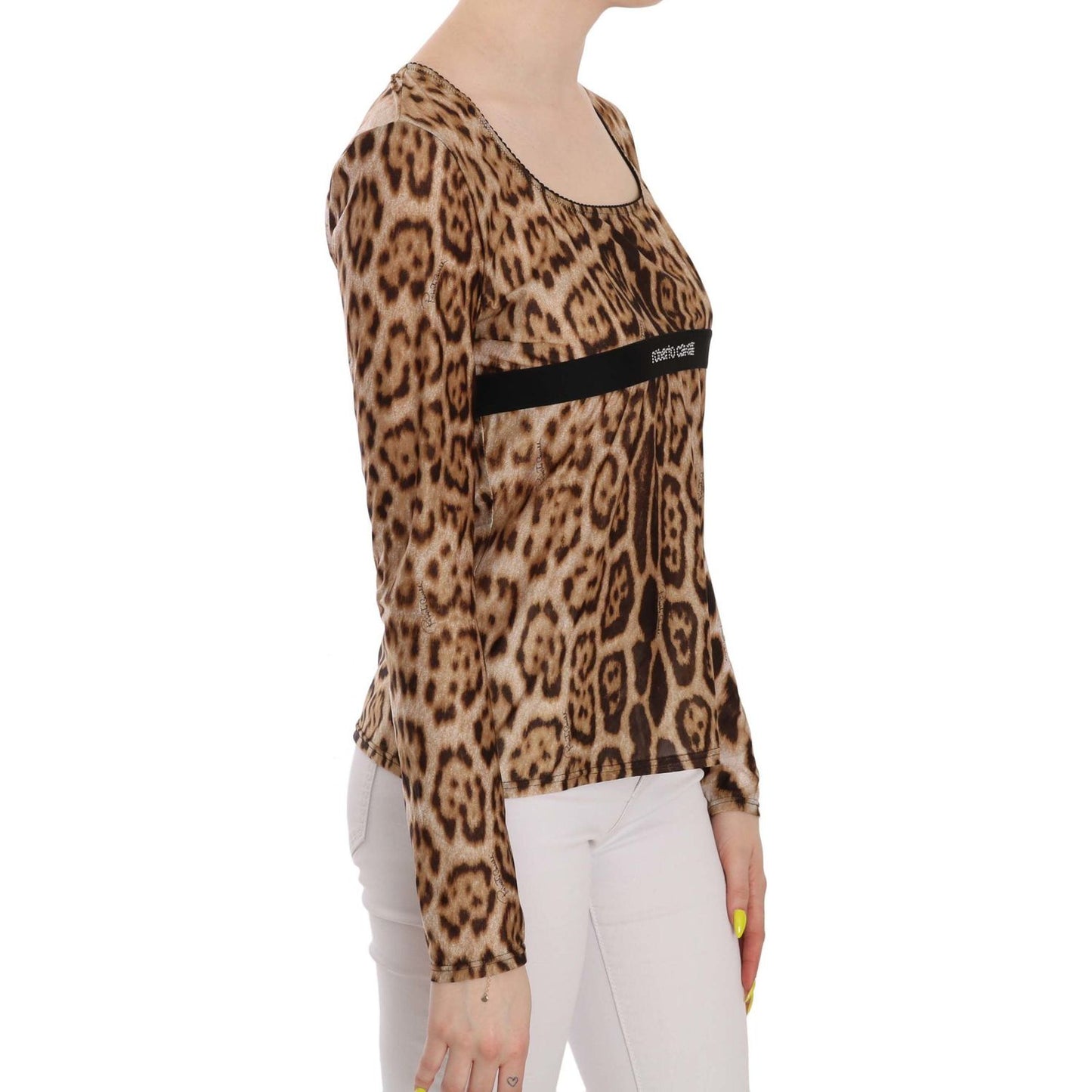 Roberto Cavalli Brown Round Neck Leopard Women Top Blouse TSH3671-46
