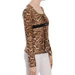 Roberto Cavalli Brown Round Neck Leopard Women Top Blouse TSH3671-46