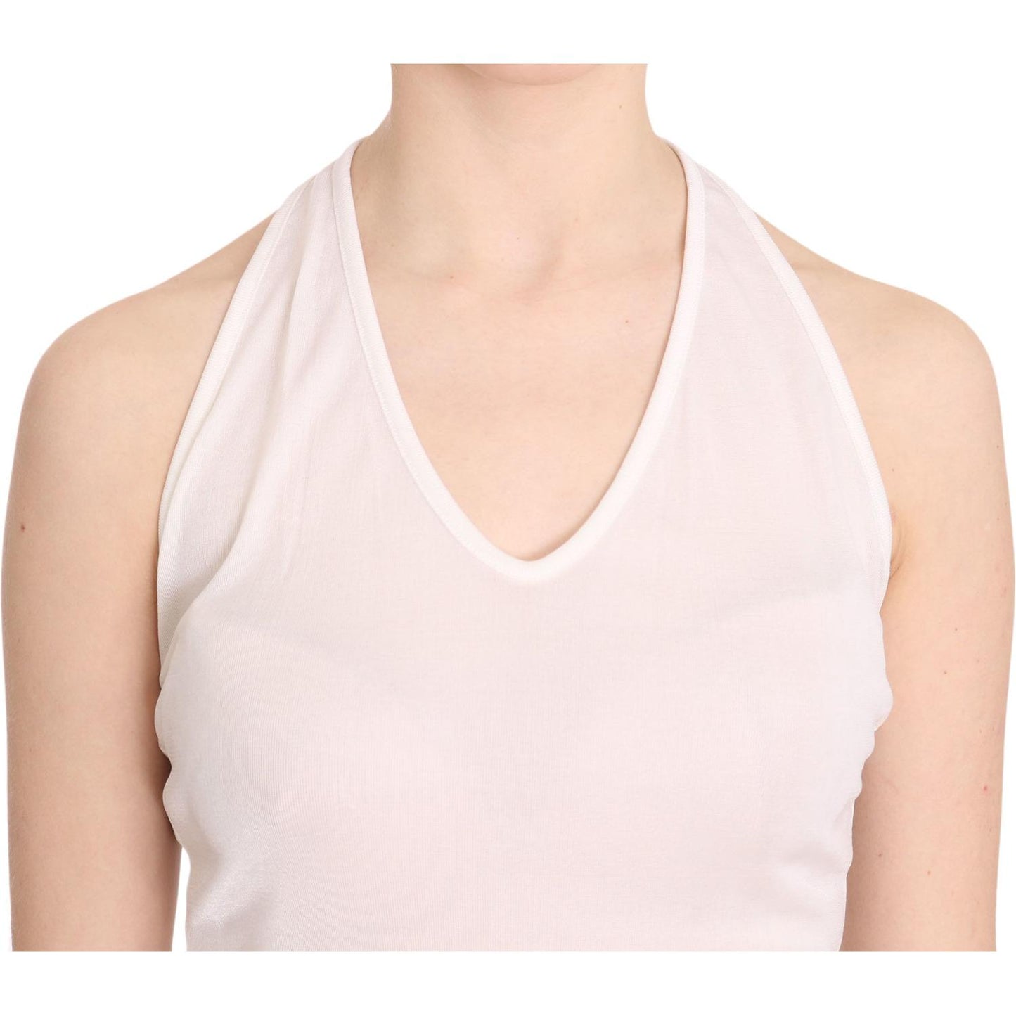 GF Ferre White Halter Cotton Sleeveless Casual Tank Top Blouse