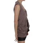 PINK MEMORIES Brown 100% Cotton Sleeveless Cardigan Top Vest TSH3463-38