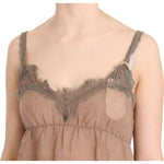 PINK MEMORIES Brown Lace Spaghetti Strap Plunging Top Blouse TSH3835-44