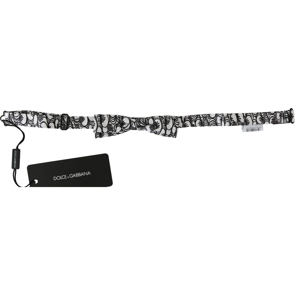 Dolce & Gabbana White Pattern Silk Adjustable Neck Papillon Tie FT2025