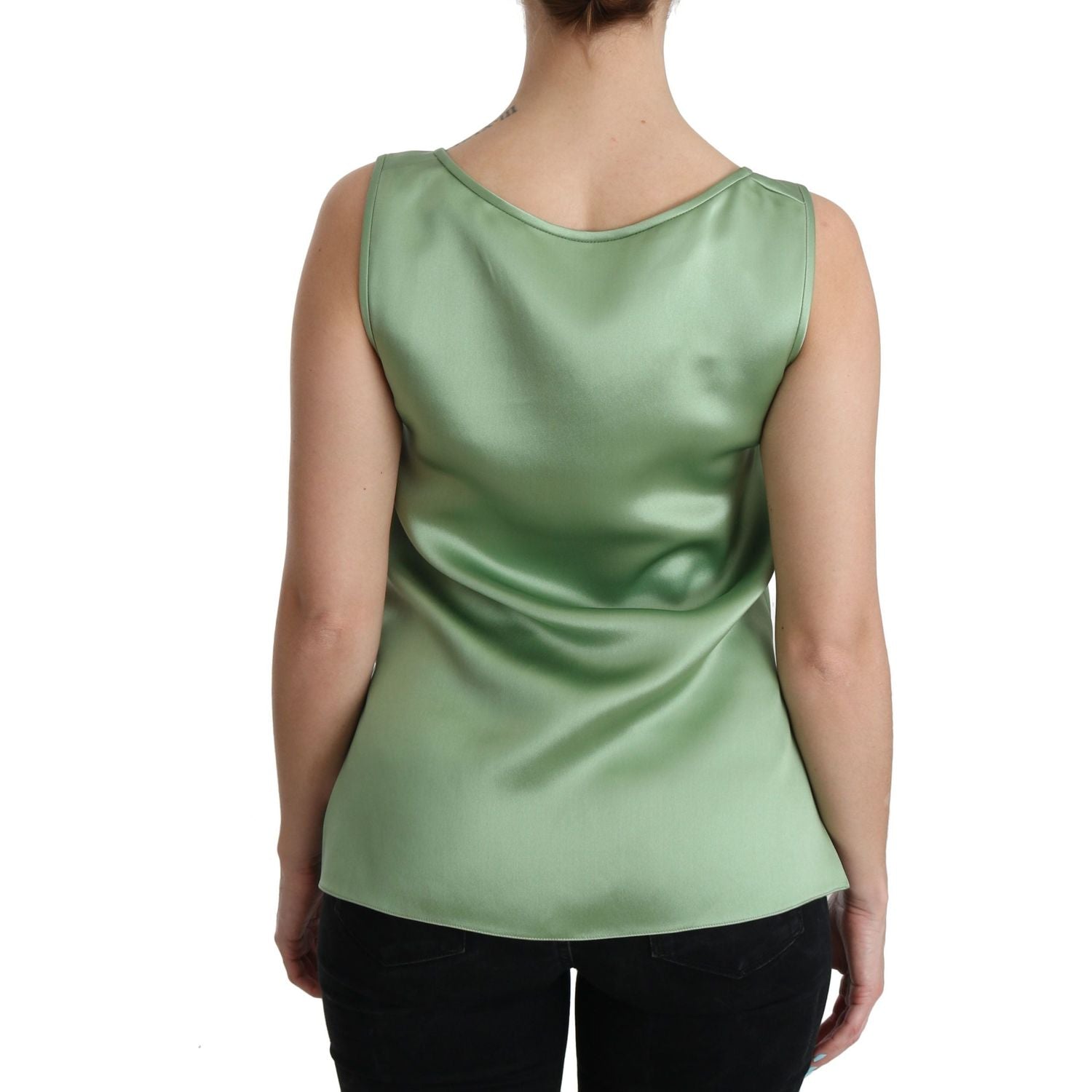 Dolce & Gabbana Green Sleeveless 100% Silk Top Tank Blouse