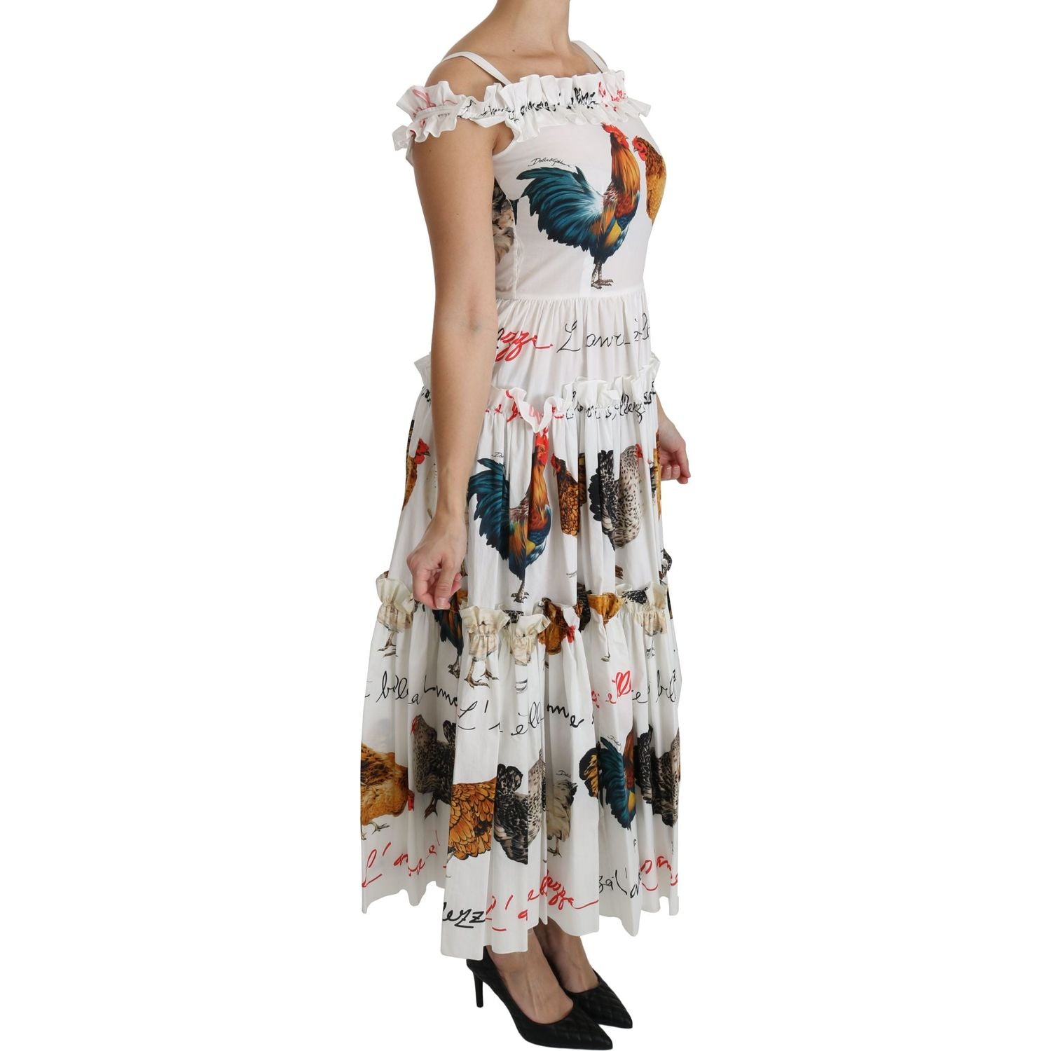 Dolce & Gabbana White Rooster Sheath Midi Cotton Dress