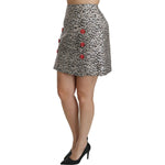 Dolce & Gabbana Silver Pattern A-line High Waist Skirt SKI1358-36