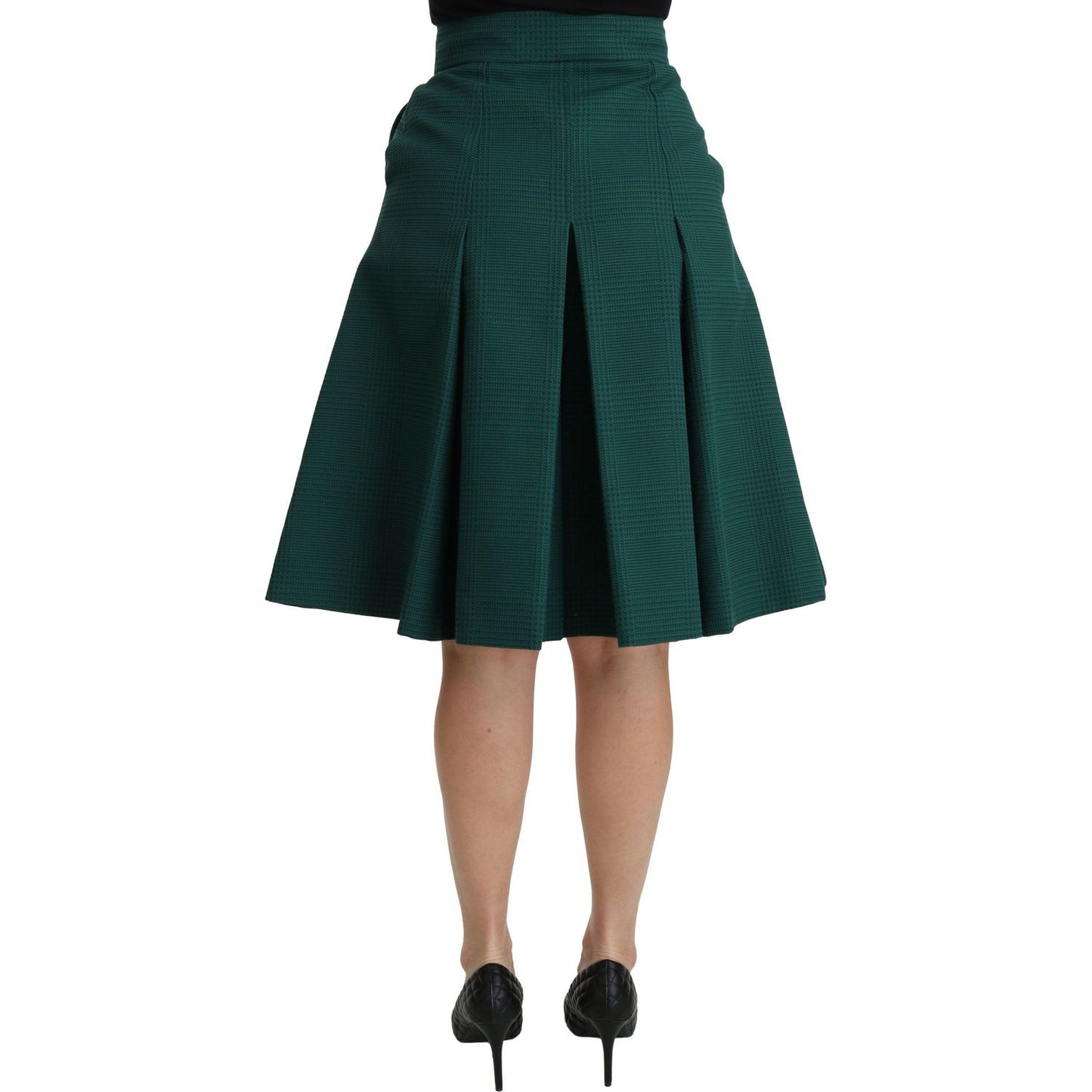 Dolce & Gabbana Green Pleated A-line High Waist Cotton Skirt