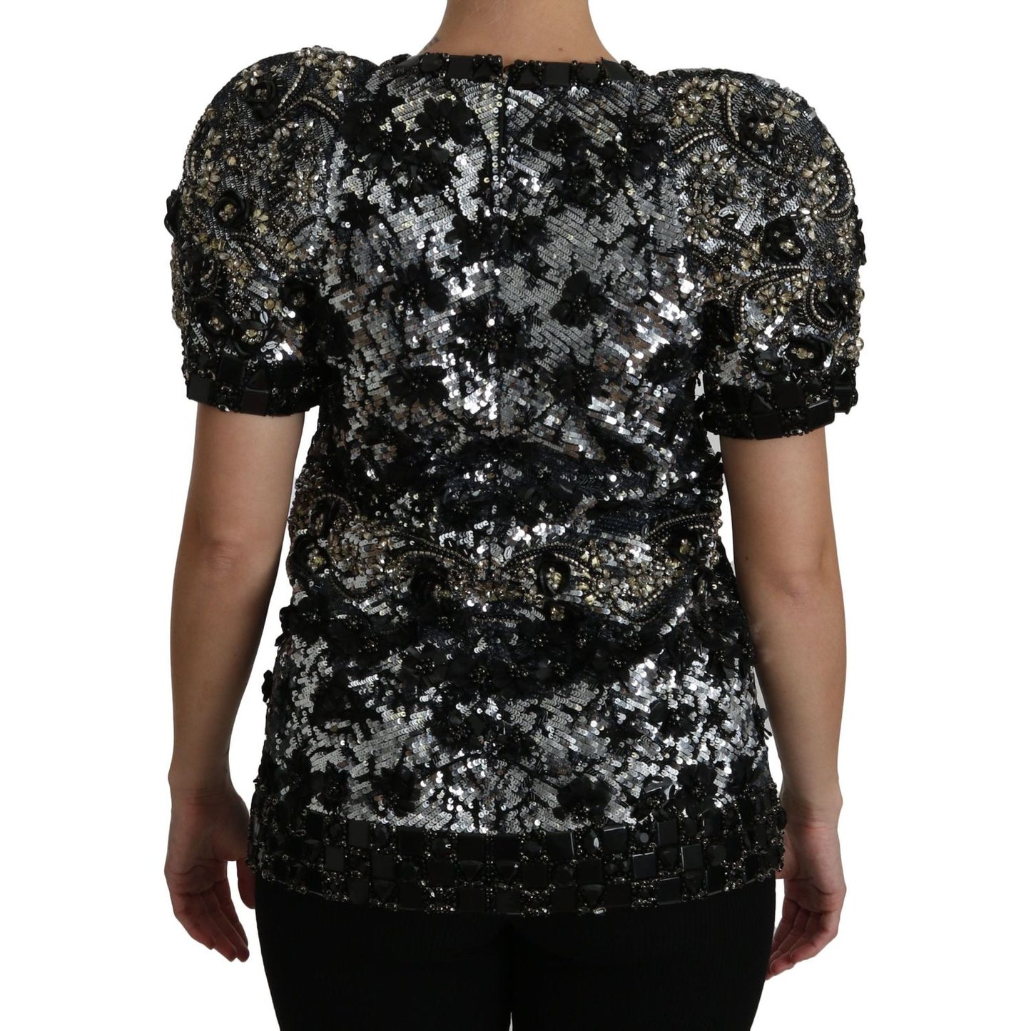 Dolce & Gabbana Sequined Crystal Embellished Crew Neck Top Dolce & Gabbana Black