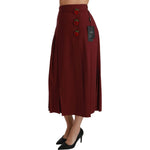 Dolce & Gabbana Red High Waist Pleated Maxi Wool Skirt SKI1416-38