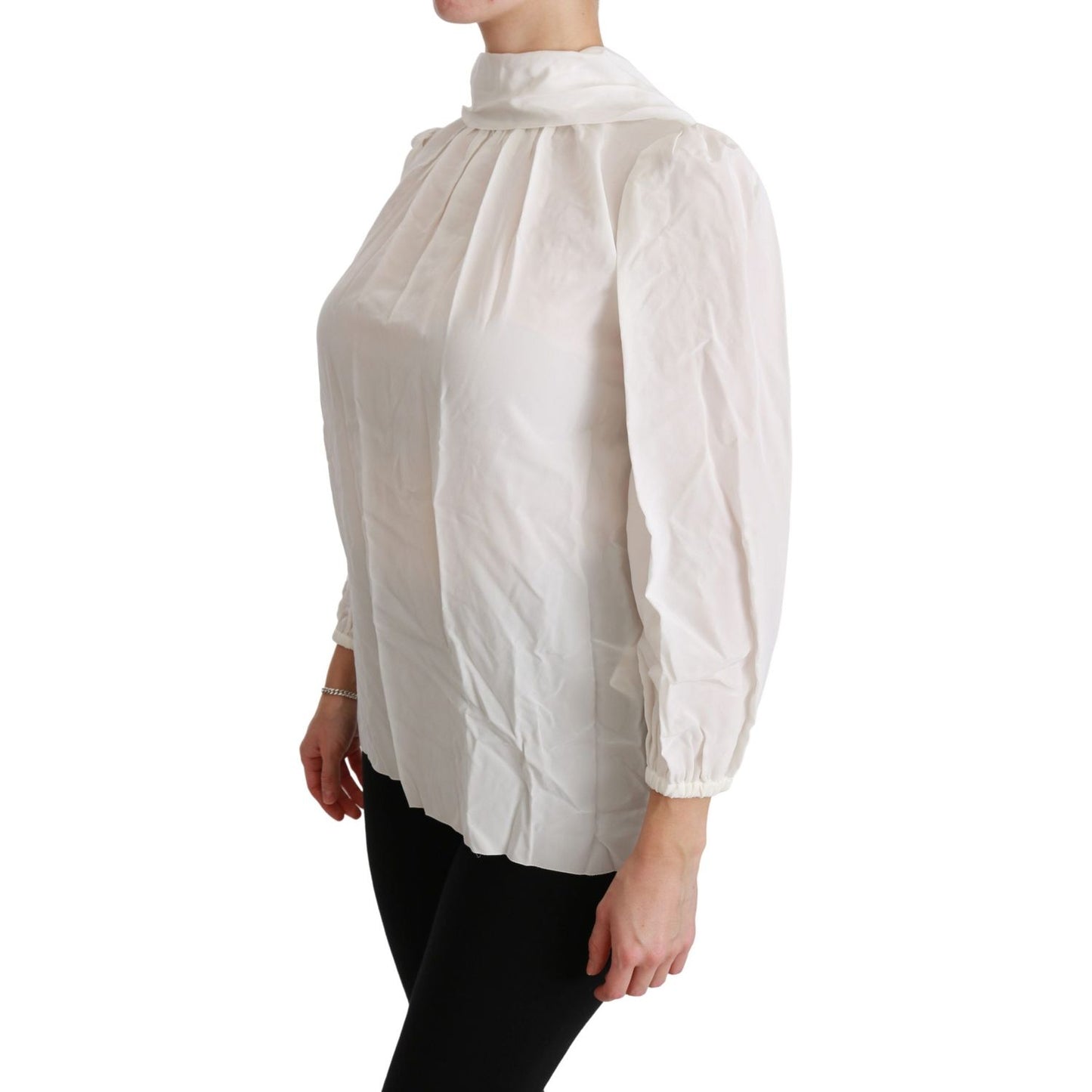 Dolce & Gabbana White Turtle Neck Blouse Shirt Silk Top TSH4402-38