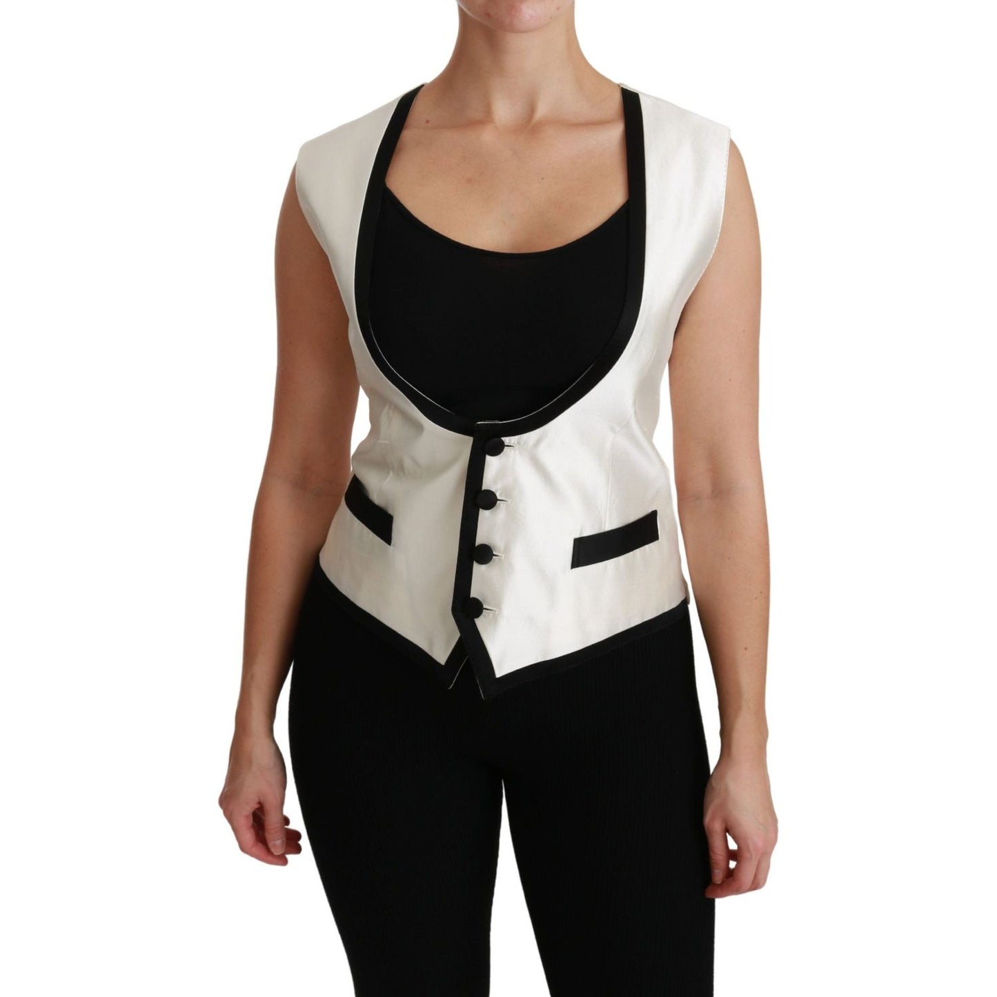 Dolce & Gabbana White Waistcoat Slim Vest Silk Top TSH4505-40