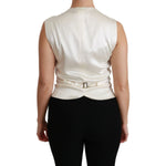 Dolce & Gabbana White Waistcoat Slim Vest Silk Top TSH4505-40