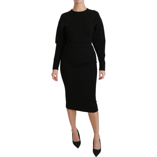 Dolce & Gabbana Black Bodycon Sheath Midi Stretch Dress Dresses