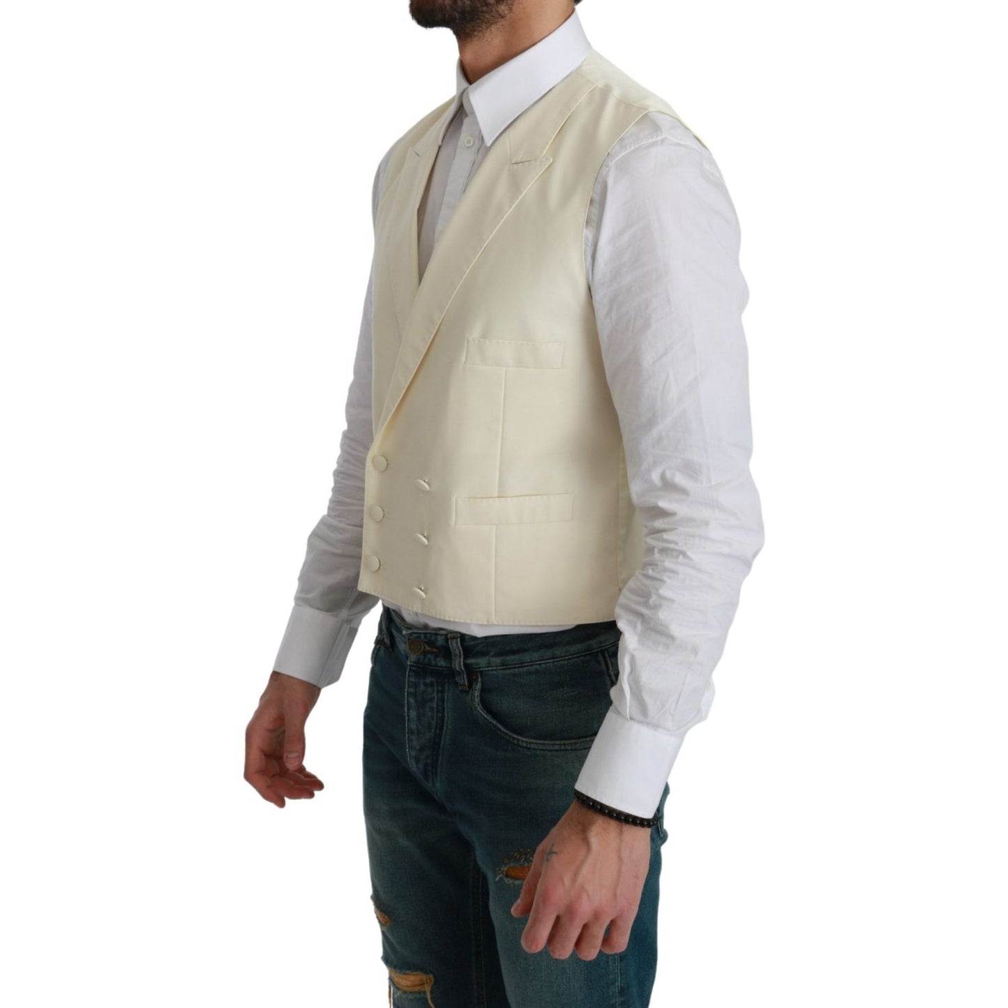 Dolce & Gabbana White Waistcoat Formal Wool Vest TSH4656-44