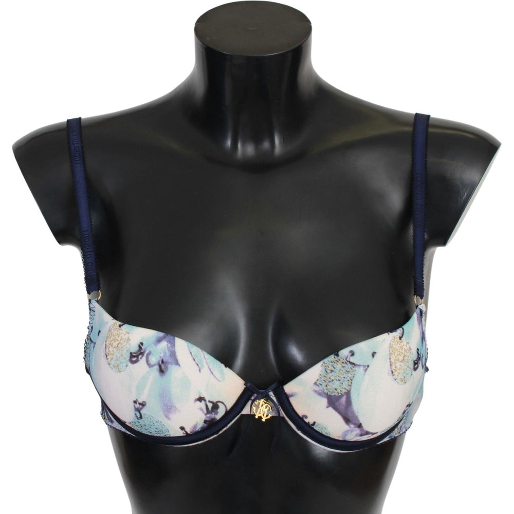 Roberto Cavalli Blue Printed Nylon Reggiseno Bra Underwear BIK741-It1