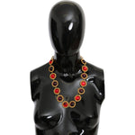 Dolce & Gabbana Red Purple Crystal Floral Chain Statement Gold Brass Necklace SMY10083