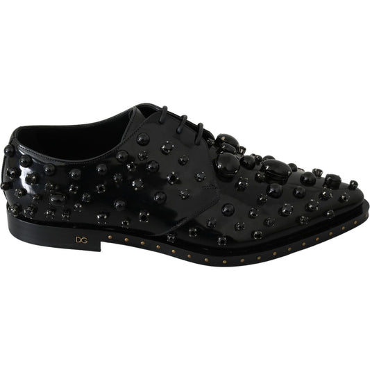 Dolce & Gabbana Black Leather Crystals Dress Broque Shoes