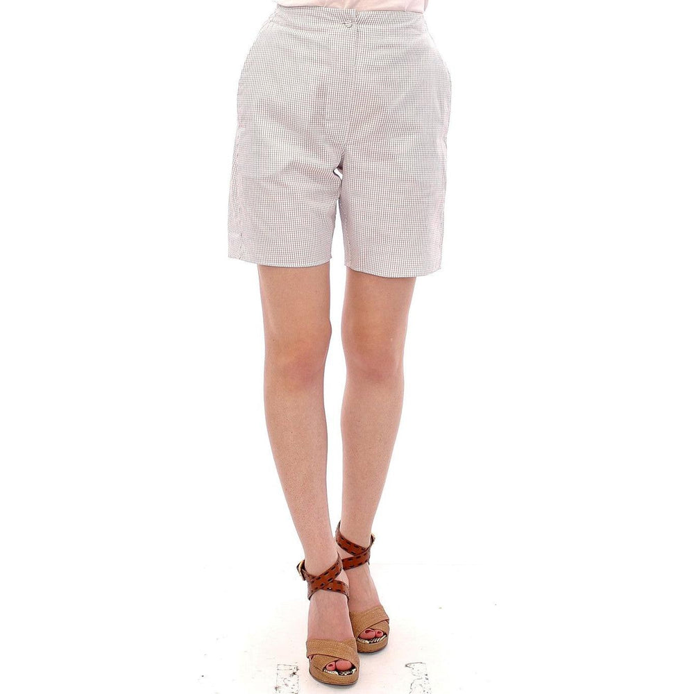 Andrea Incontri White Checkered Stretch Cotton Shorts GSS10709-1