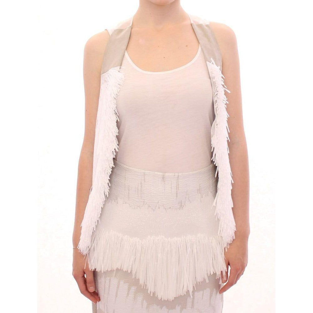 Arzu Kaprol White Lashes Open Back Vest Jacket GSS10321-2