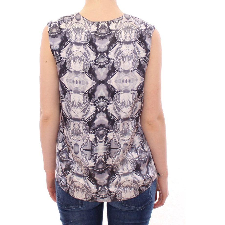 Arzu Kaprol Exquisite Silk Sleeveless Blouse in Multicolor Arzu Kaprol Gray