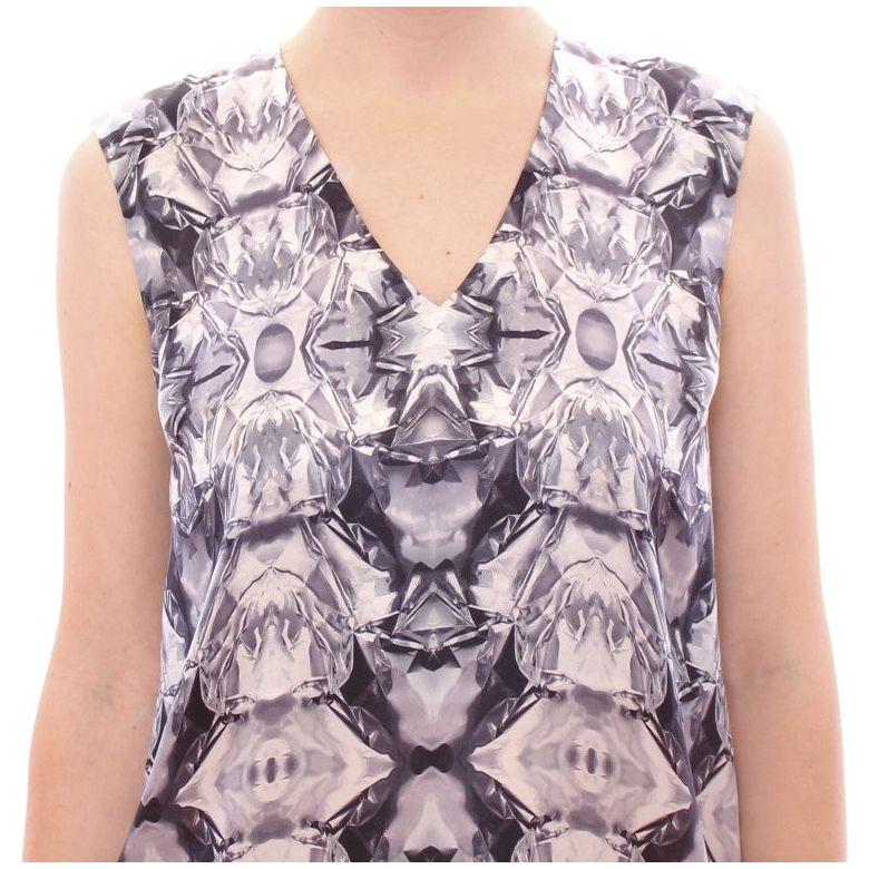 Arzu Kaprol Exquisite Silk Sleeveless Blouse in Multicolor Arzu Kaprol Gray
