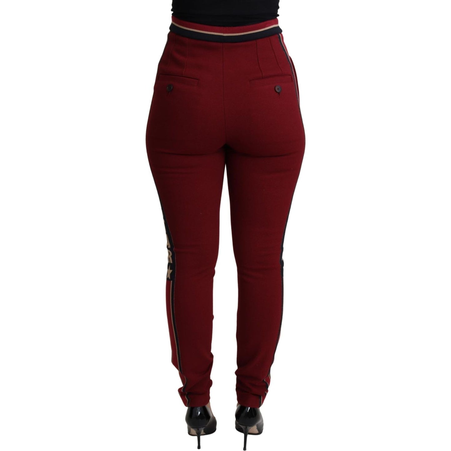 Dolce & Gabbana High-Waist Embroidered Red Skinny Trousers Dolce & Gabbana Black