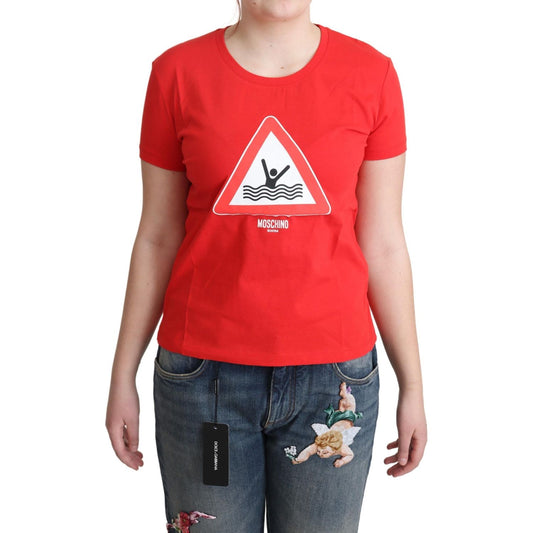 Moschino Red Cotton Swim Graphic Triangle Print T-shirt