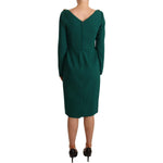 Dolce & Gabbana Emerald Green Midi Sheath Dress with Crystal Brooch Dolce & Gabbana Dark Slate Gray