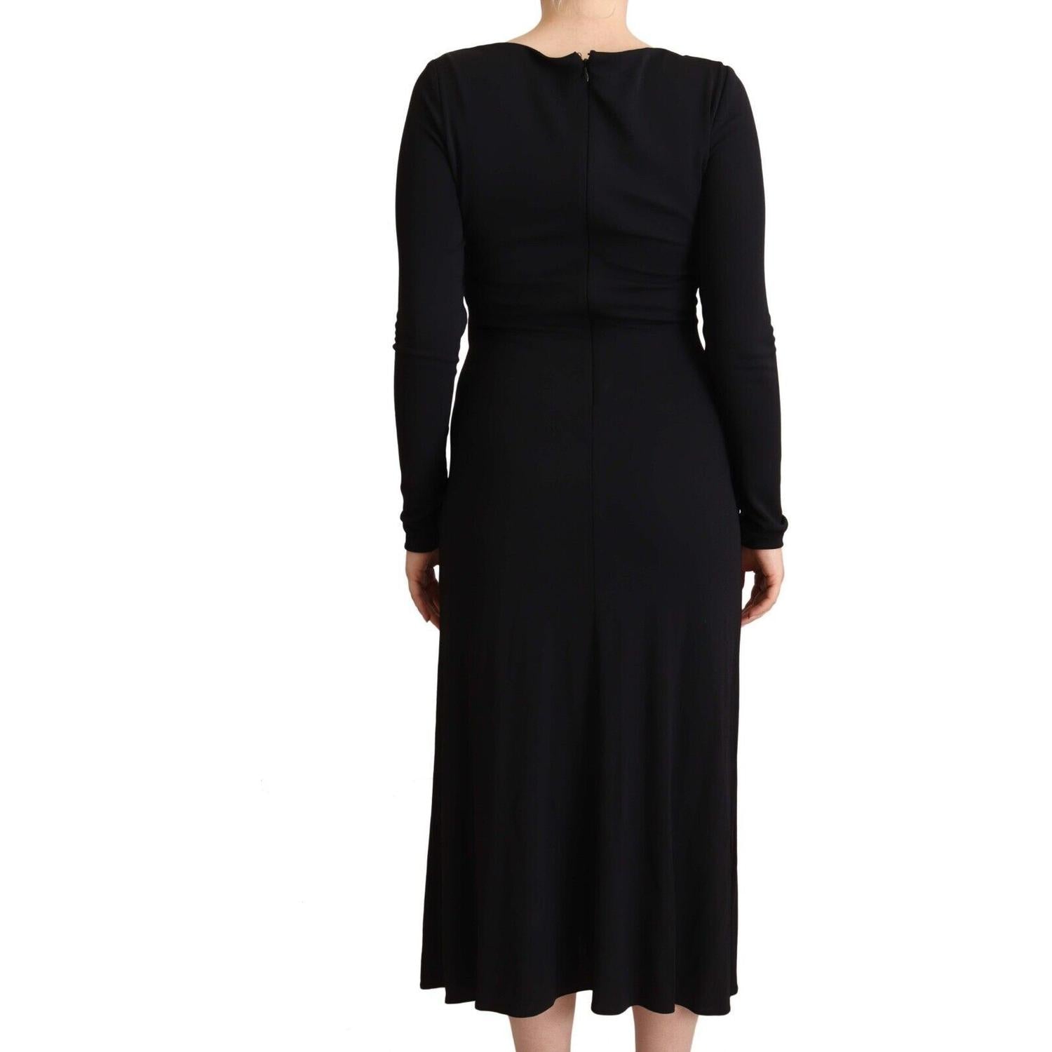 PINKO Black Nylon Stretch Long Sleeves Deep V-neck Maxi Dress