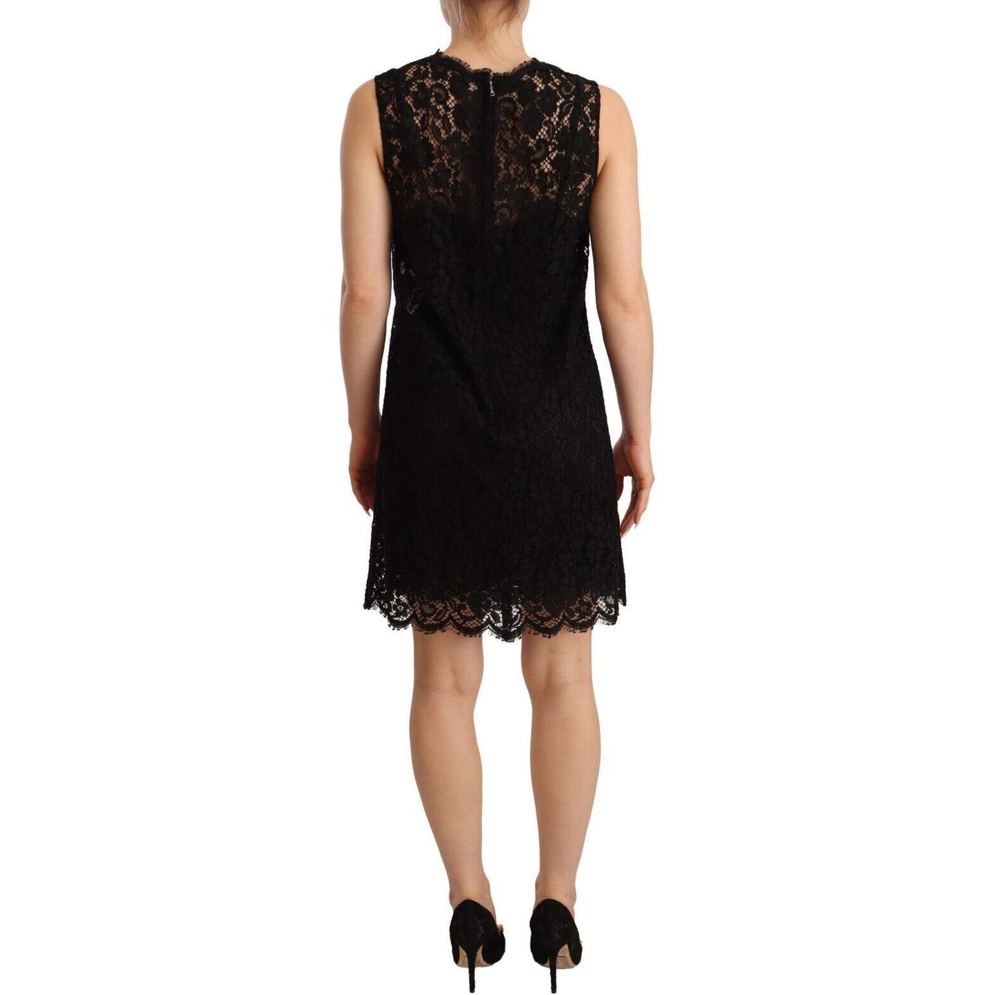 Dolce & Gabbana Elegant Floral Lace Sheath Dress in Black Dolce & Gabbana Rosy Brown