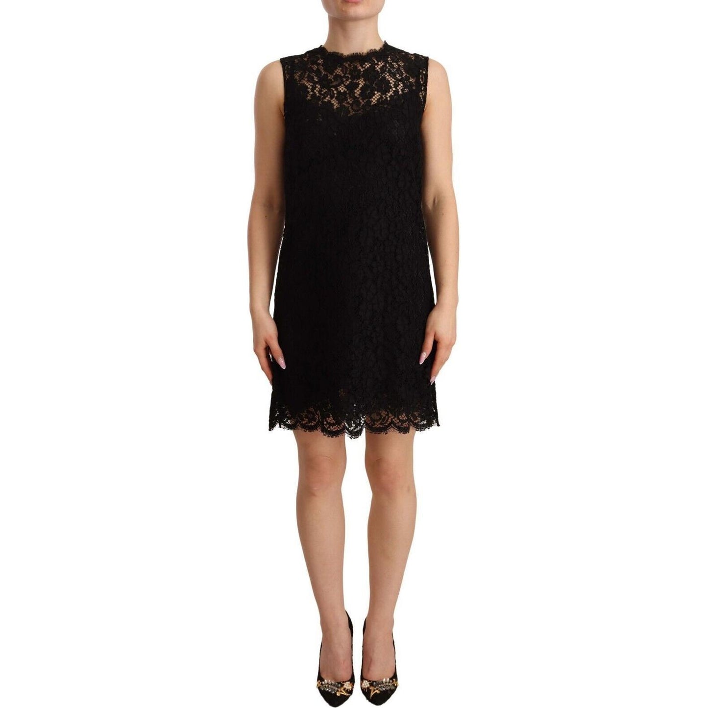 Dolce & Gabbana Elegant Floral Lace Sheath Dress in Black Dolce & Gabbana Rosy Brown