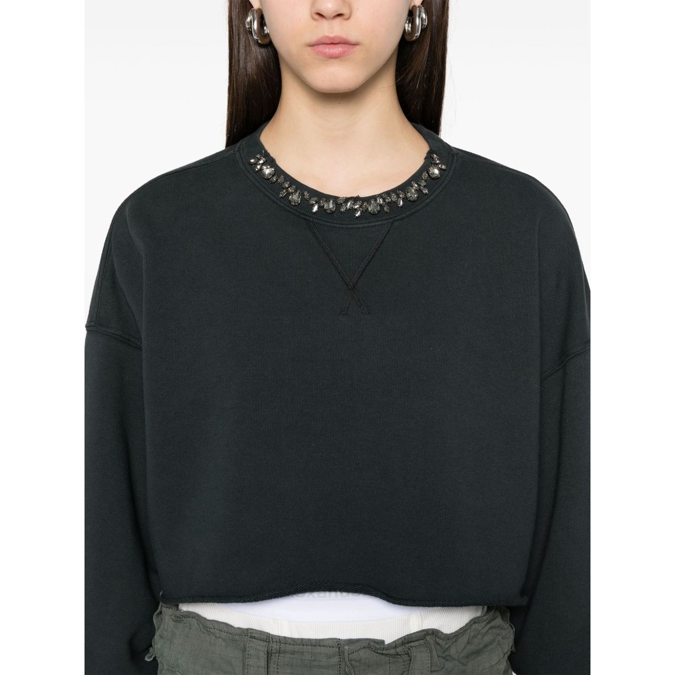 Golden Goose Cropped Cotton Sweatshirt with Crystals on the Front Topwear