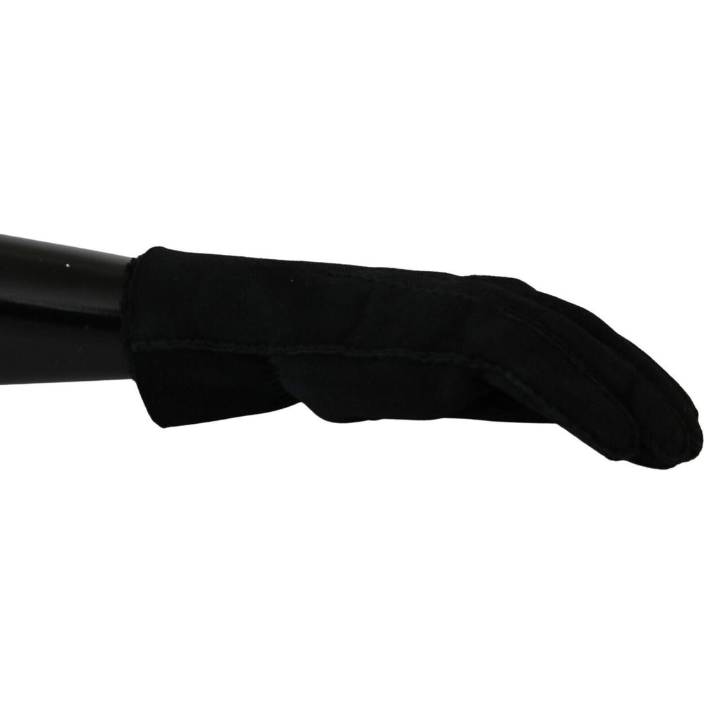 Dolce & Gabbana Black Leather Motorcycle Biker Mitten Gloves