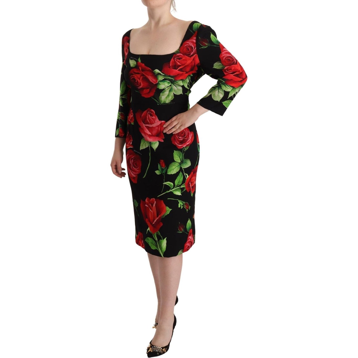 Dolce & Gabbana Elegant Floral Print Silk Sheath Dress Dolce & Gabbana Rosy Brown