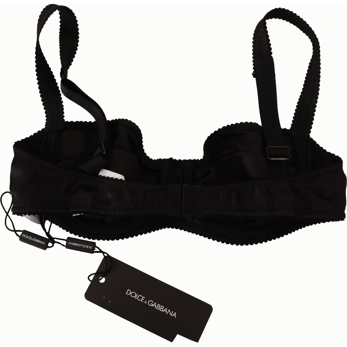 Dolce & Gabbana Black Polka Dot Satin Lace Balconette Bra