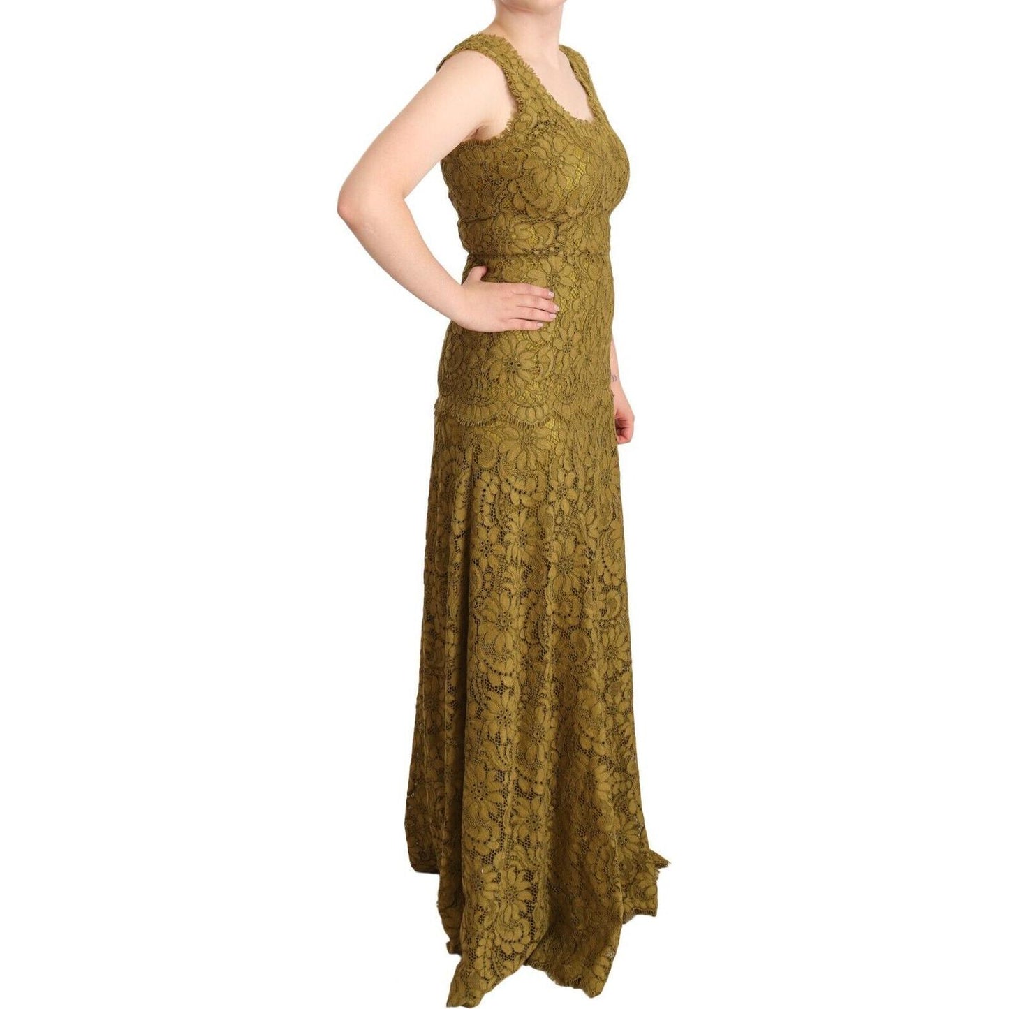 Dolce & Gabbana Elegant Lace Floor-Length Sleeveless Gown Dolce & Gabbana Saddle Brown