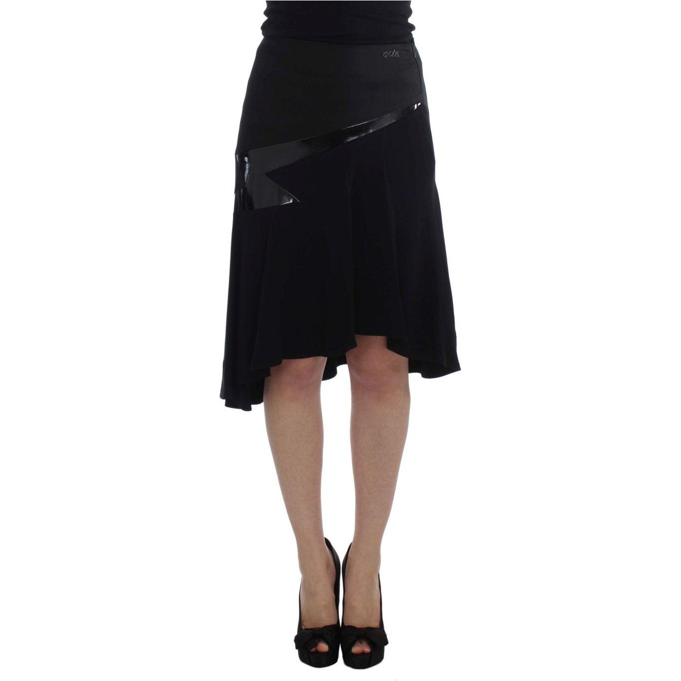 Exte Black Blue Cotton Stretch Straight Skirt