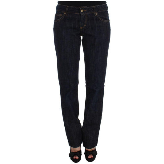 Cavalli Blue Cotton Straight Fit Stretch Jeans