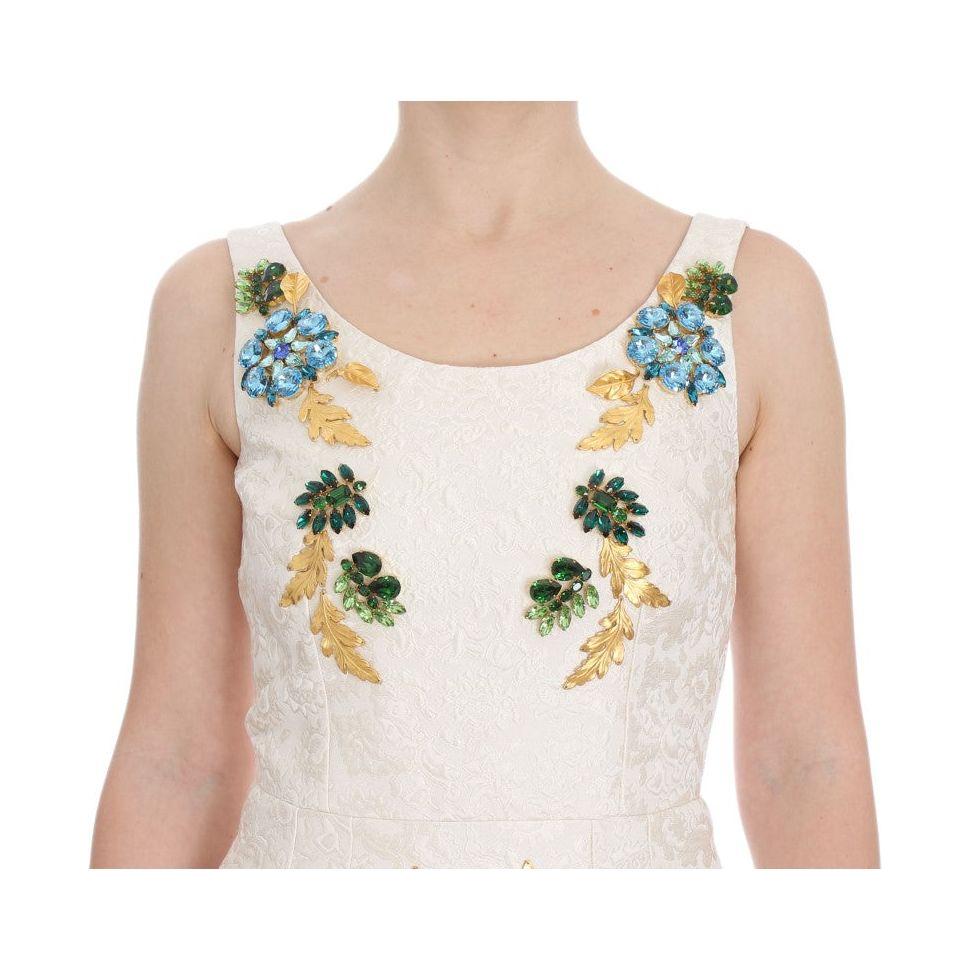 Dolce & Gabbana Elegant Floral Brocade Sheath Dress Dolce & Gabbana Light Gray