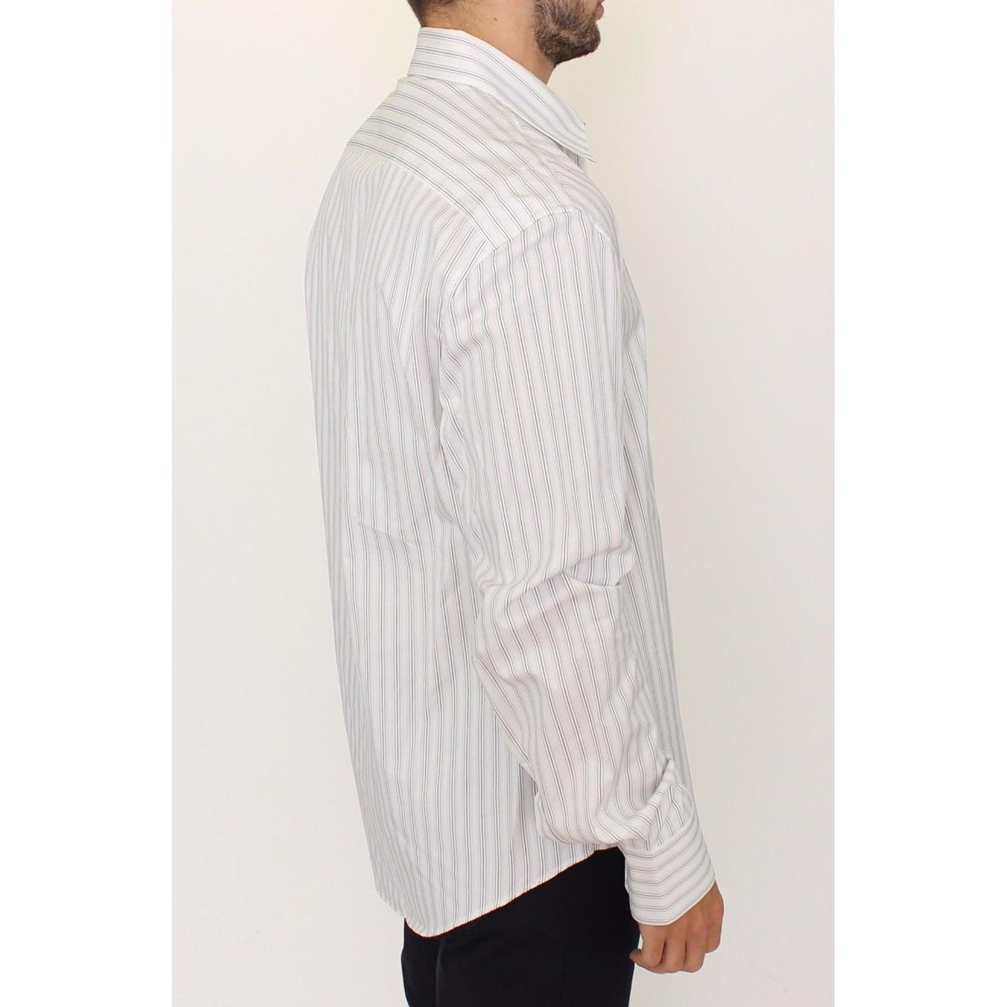 Ermanno Scervino White Black Striped Regular Fit Casual Shirt SIG10177-1