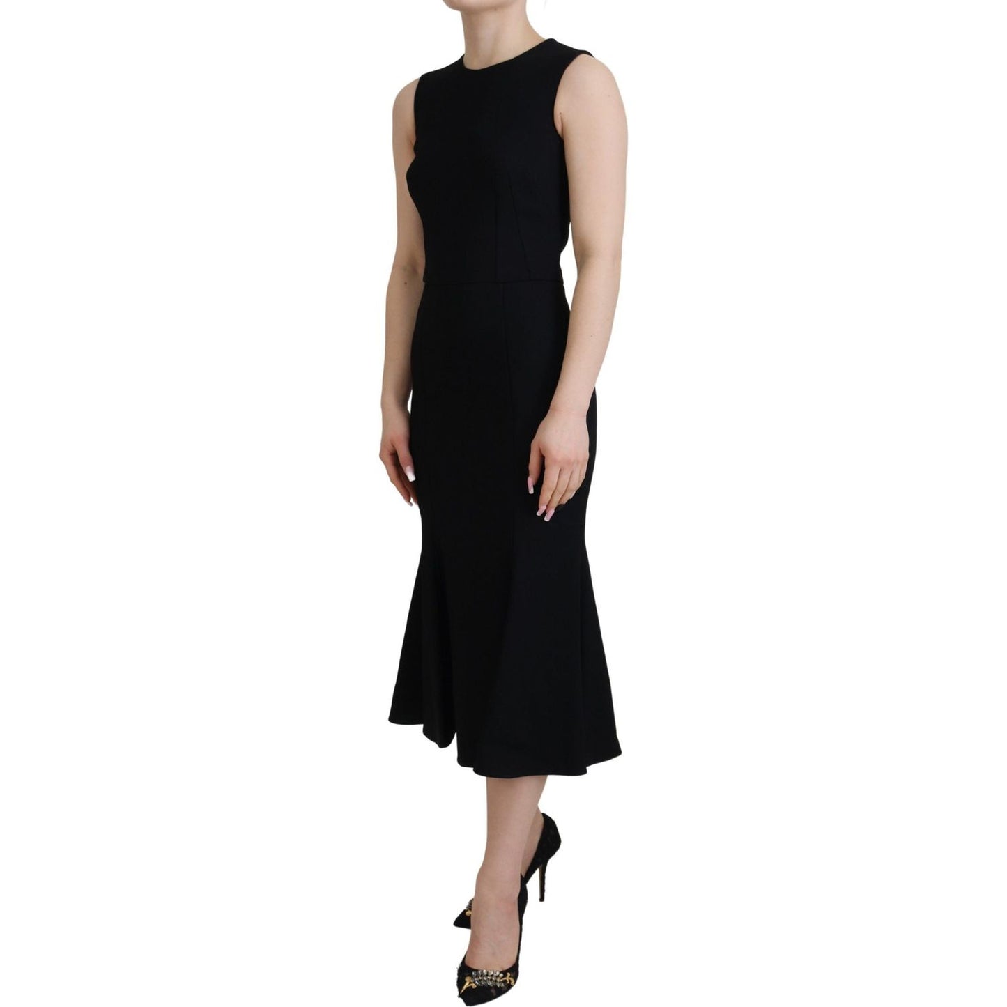 Dolce & Gabbana Elegant Fit and Flare Black Sheath Dress Dolce & Gabbana Rosy Brown