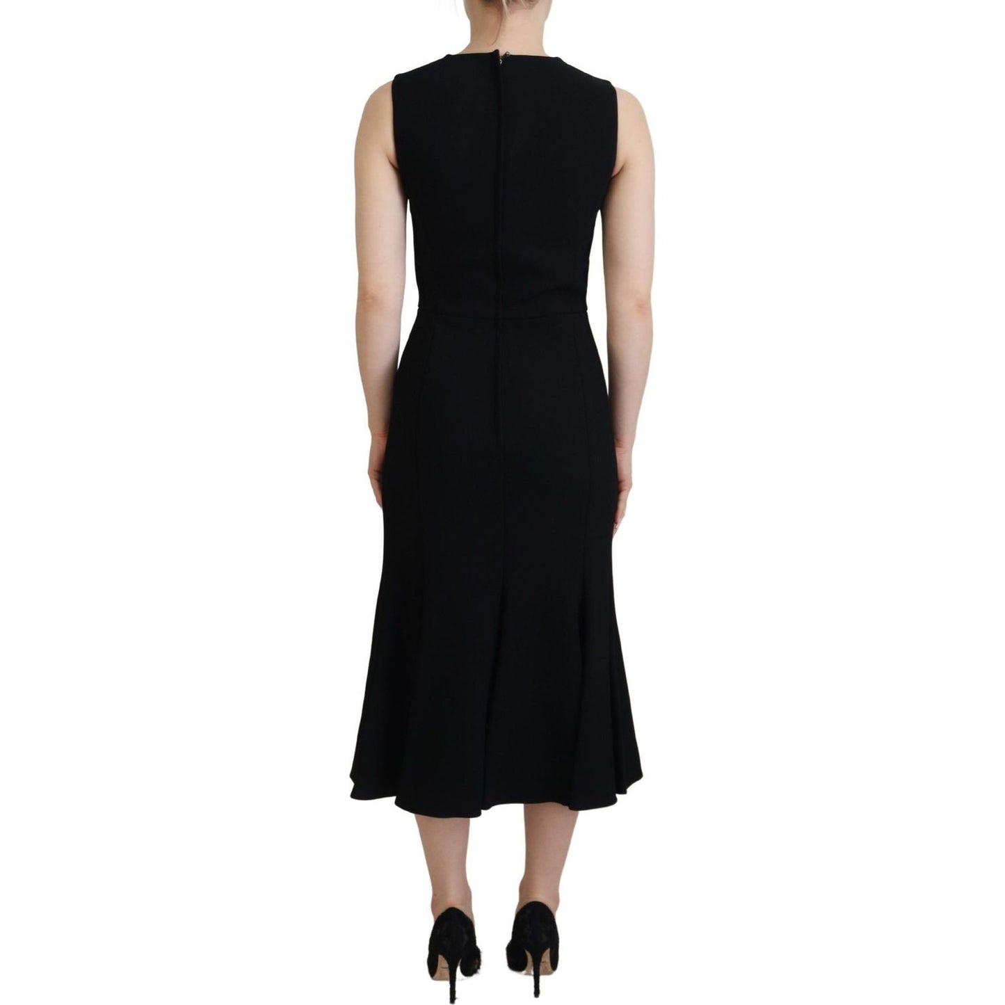 Dolce & Gabbana Elegant Fit and Flare Black Sheath Dress Dolce & Gabbana Tan
