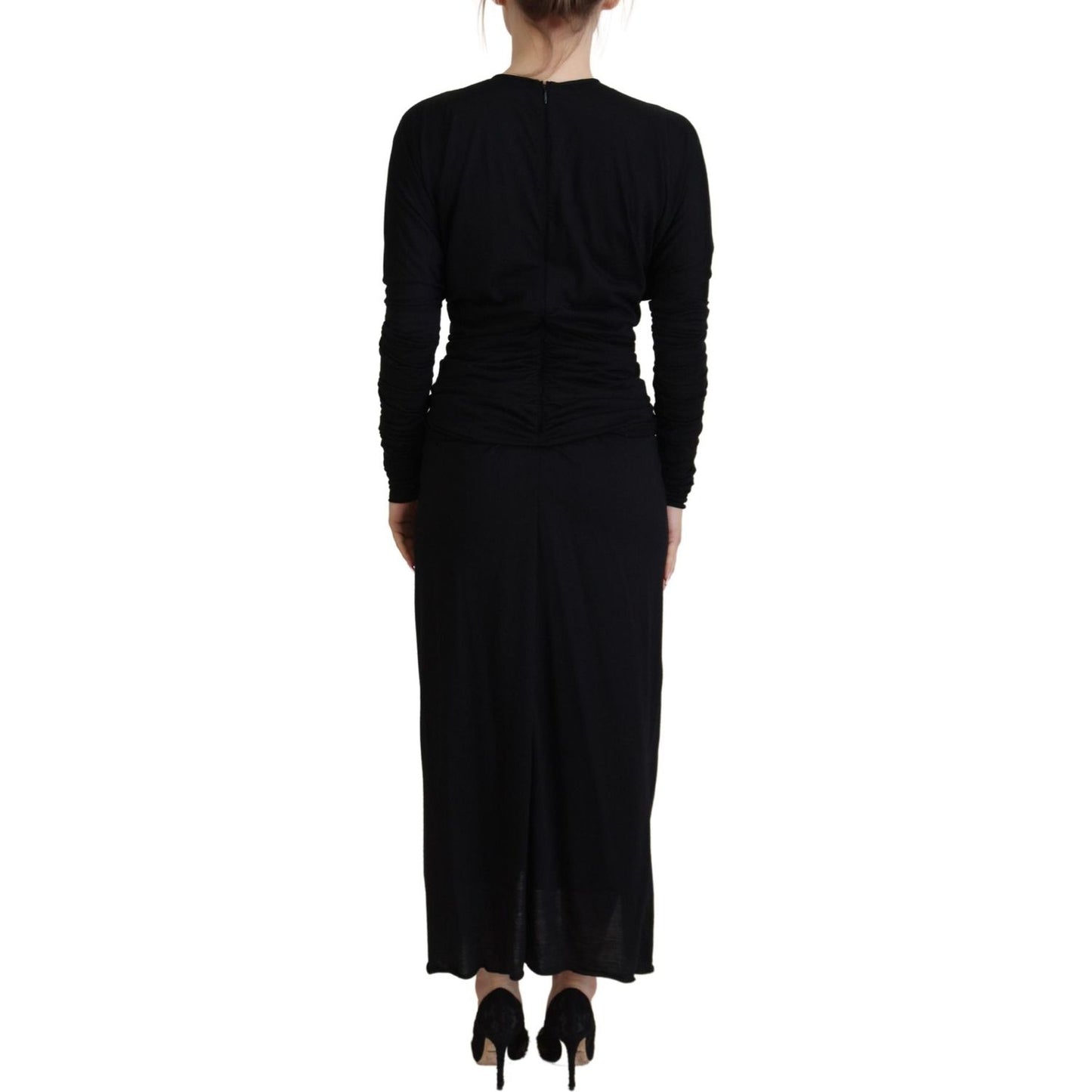 Dolce & Gabbana Elegant Sheath Wrap Dress with Long Sleeves Dolce & Gabbana Black