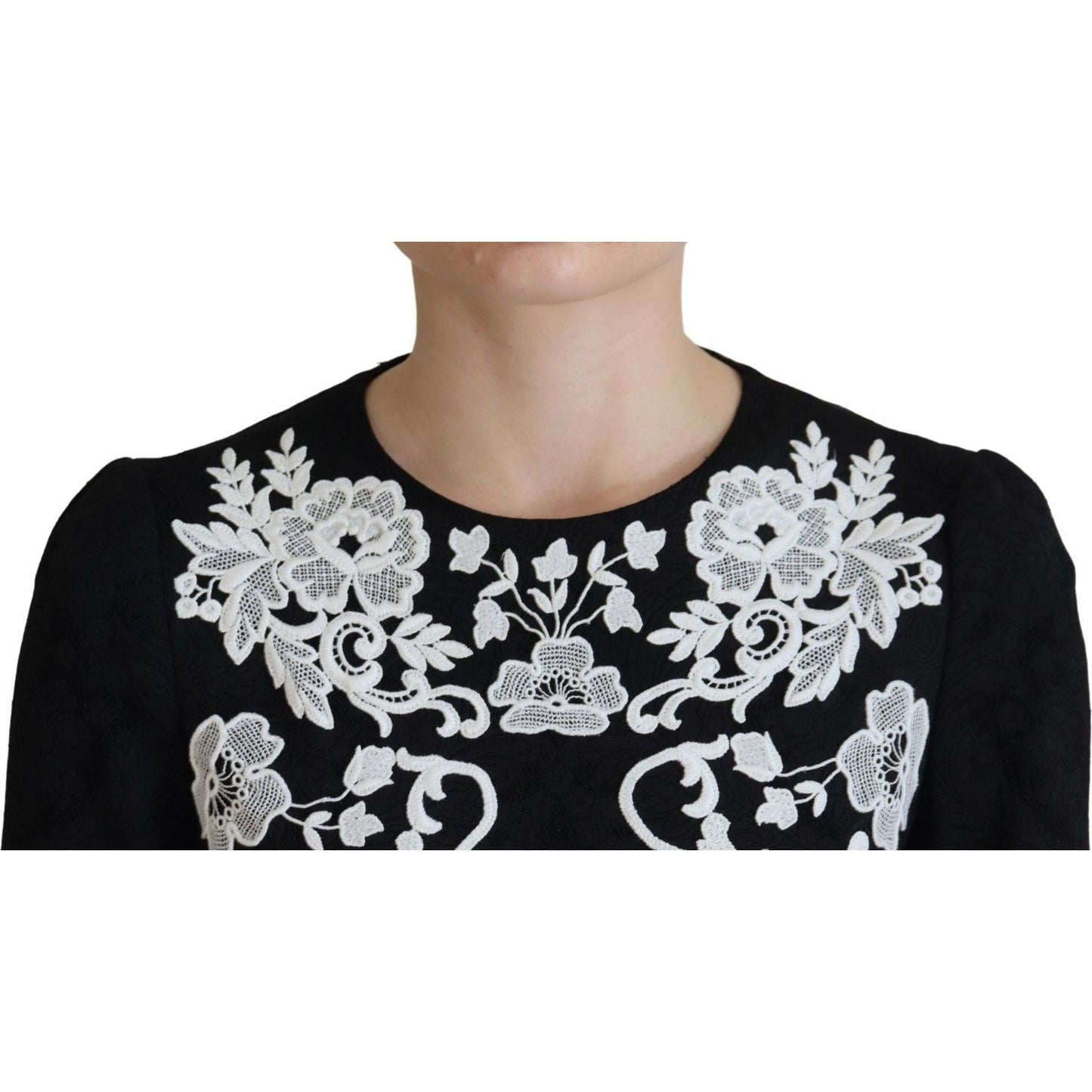 Dolce & Gabbana Elegant Black A-Line Mini Dress with Lace Trim Dolce & Gabbana Gray