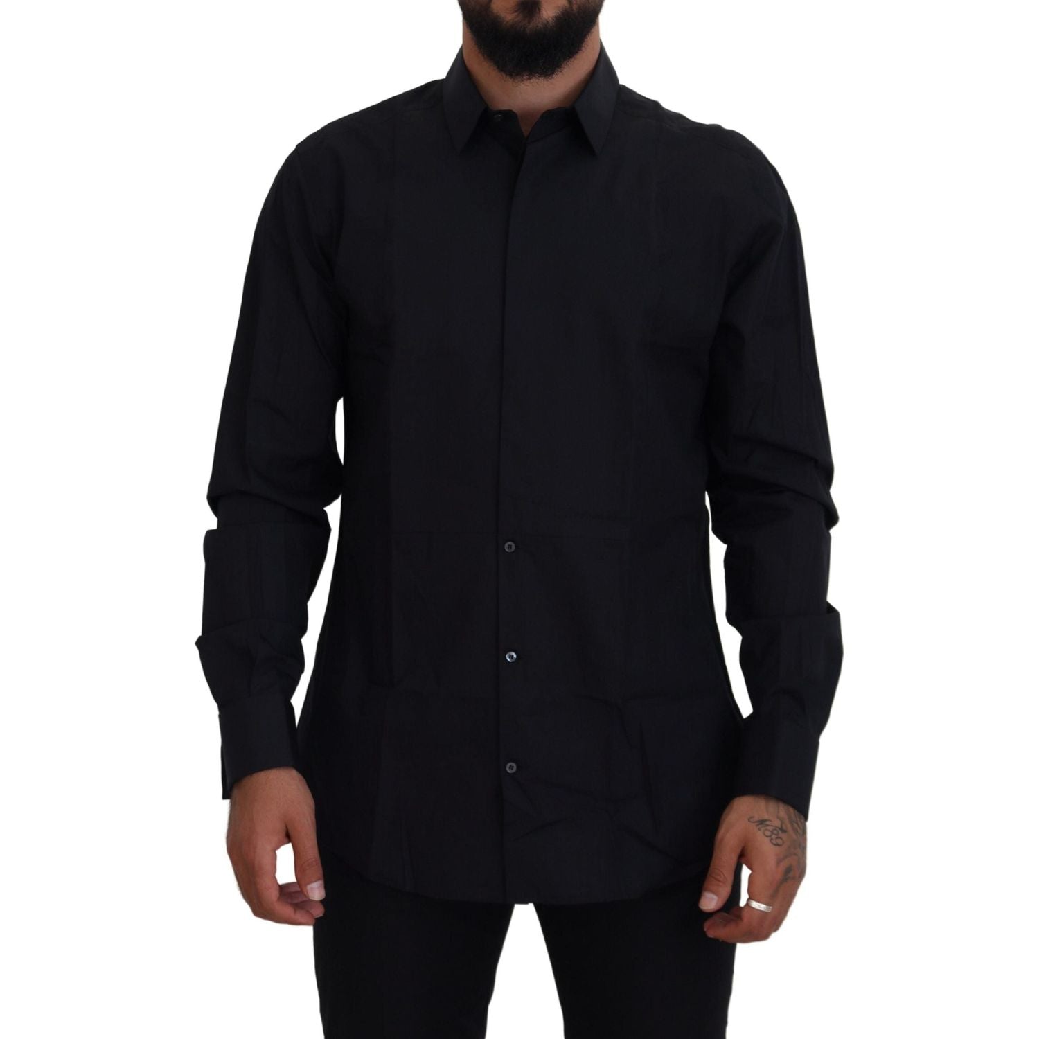 Dolce & Gabbana Black Gold Cotton Slim Fit Dress Mens Shirt