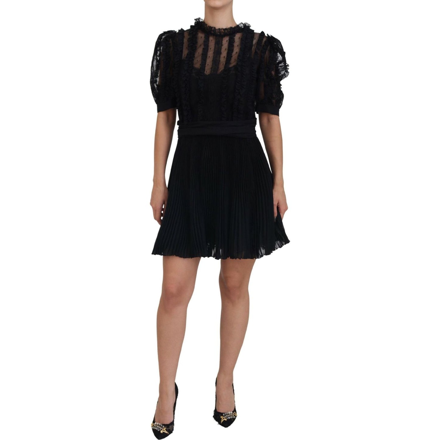 Dolce & Gabbana Elegant Lace Detailed A-Line Mini Dress Dolce & Gabbana Black