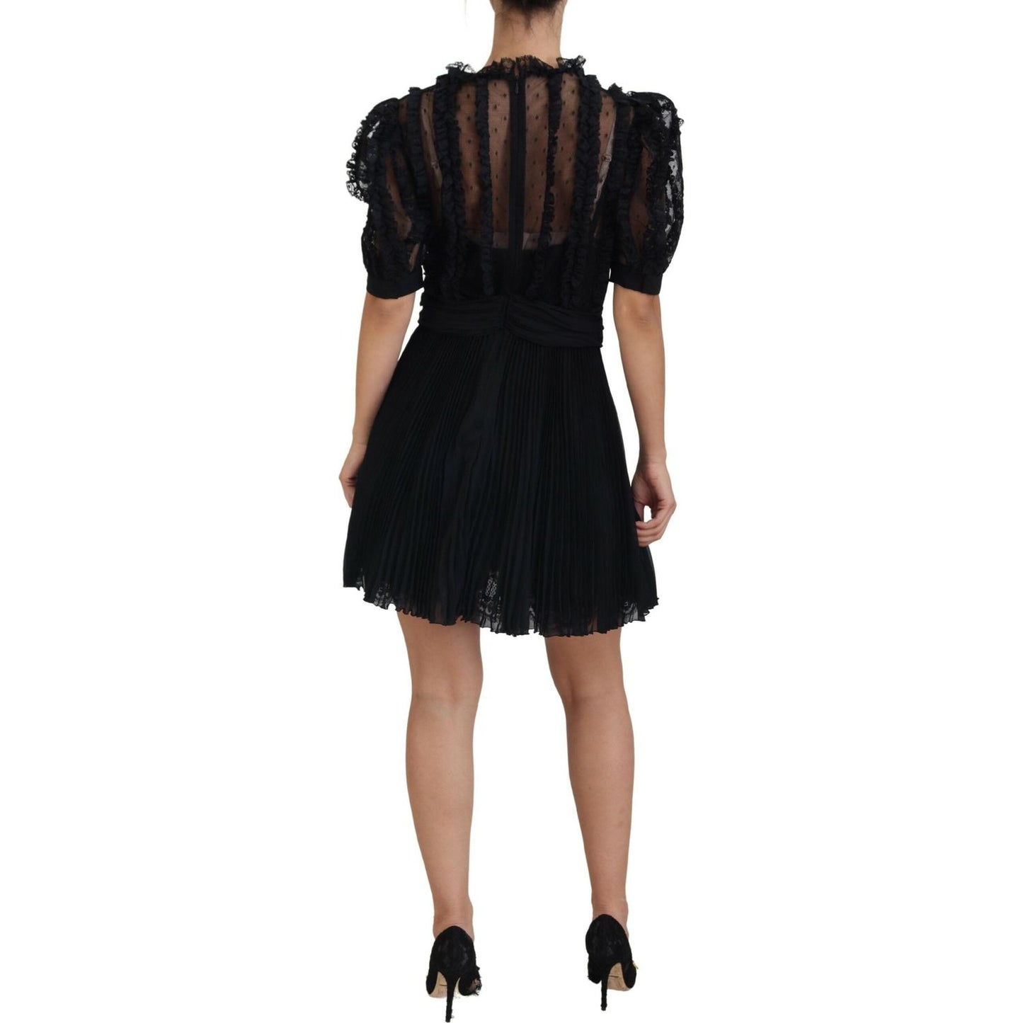 Dolce & Gabbana Elegant Lace Detailed A-Line Mini Dress Dolce & Gabbana Black